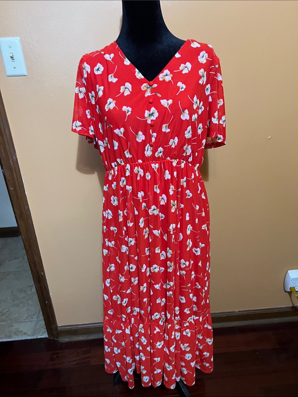 Siren Lily Red Floral V-Neck Elastic Waist Maxi Dress